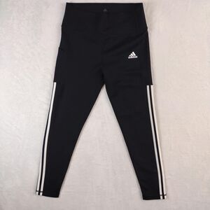 Adidas Tights Womens Size Large Black White Ladies 3 Stripe High Waisted
